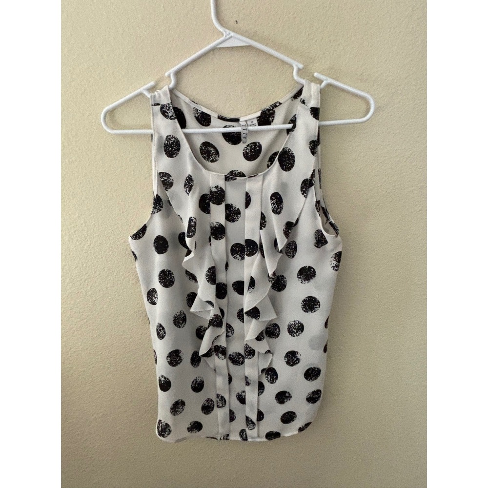 Elle Womens Polka Dot Ruffle Front Sleeveless Blouse White Black Size M
A1090